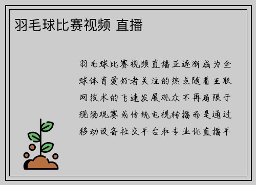 羽毛球比赛视频 直播