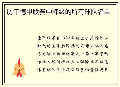 历年德甲联赛中降级的所有球队名单