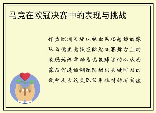 马竞在欧冠决赛中的表现与挑战