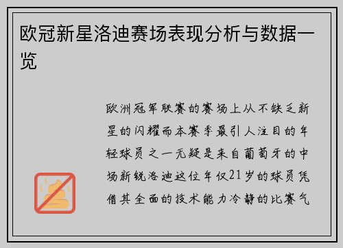 欧冠新星洛迪赛场表现分析与数据一览