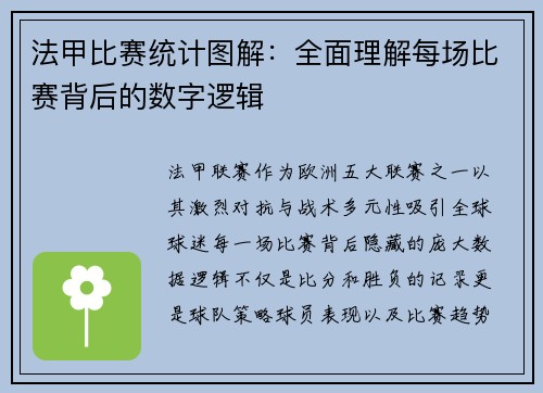 法甲比赛统计图解：全面理解每场比赛背后的数字逻辑