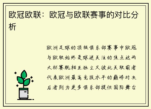 欧冠欧联：欧冠与欧联赛事的对比分析